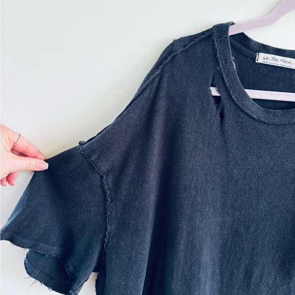 We The Free off the Shoulder Distressed Short Sleeve Tee - Picture 2 of 5